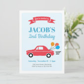 Kinder jongetwagen Birthday Uitnodiging (Staand voorkant)