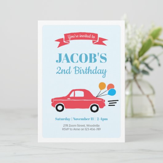 Kinder jongetwagen Birthday Uitnodiging (Staand voorkant)