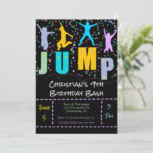 Kinder Jump & Play Trampoline Verjaardag Bash Kaart (Staand voorkant)