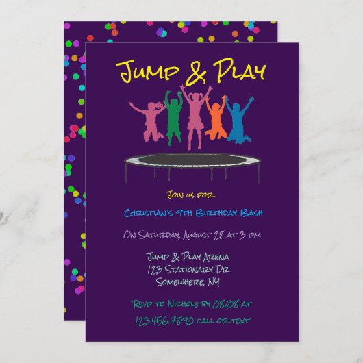 Kinder Jump & Play Trampoline Verjaardag Bash Kaart (Voorkant / Achterkant)