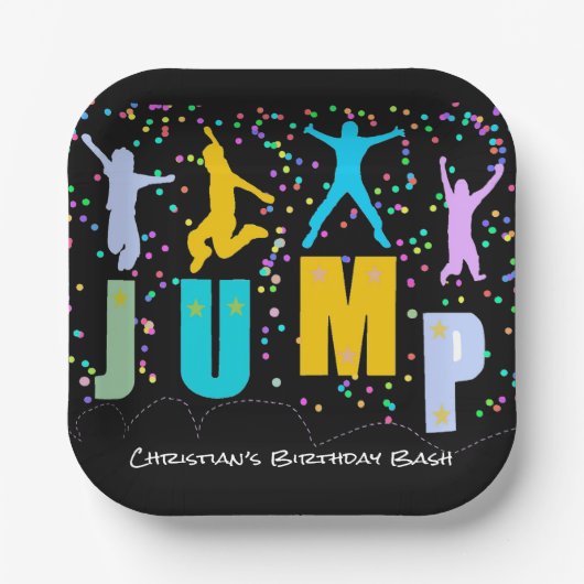 Kinder Jump & Play Trampoline Verjaardag Bash Papieren Bordje (Voorkant)