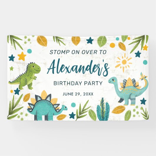 Kinder Jura Verjaardagsfeestje Dinosaurus Spandoek (Horizontaal)