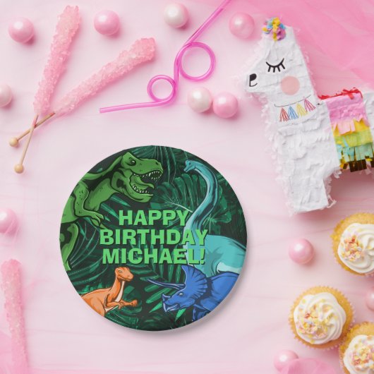 Kinder Jurassic Dino gepersonaliseerde dinosaurusv Papieren Bordje (Feest)