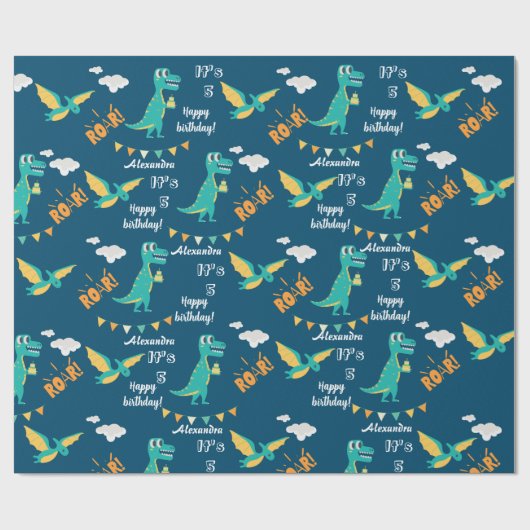 Kinder Jurassic Trex Dino Dinosaur Name Leeftijd A Cadeaupapier (Vlak)