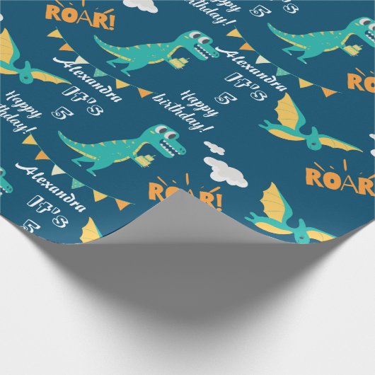 Kinder Jurassic Trex Dino Dinosaur Name Leeftijd A Cadeaupapier (Hoek)