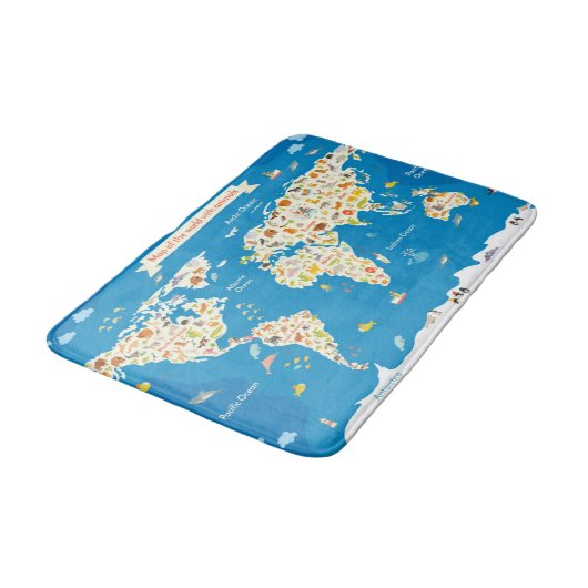 Kinder kaart van de wereld met dieren badmat (Gekanteld)