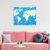 Kinder kaart van de wereld met dieren canvas afdruk (Insitu (Woonkamer))