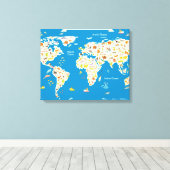 Kinder kaart van de wereld met dieren canvas afdruk (Insitu (Houten vloer))