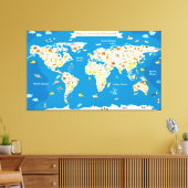 Kinder kaart van de wereld met dieren canvas afdruk (Insitu (Woonkamer))