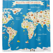 Kinder kaart van de wereld met dieren douchegordijn (Voorkant)