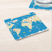 Kinder kaart van de wereld met dieren kartonnen onderzetters (Schuin)