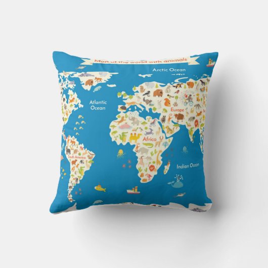 Kinder kaart van de wereld met dieren kussen (Achterkant)