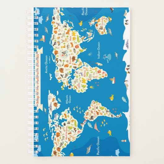 Kinder kaart van de wereld met dieren planner (Voorkant)