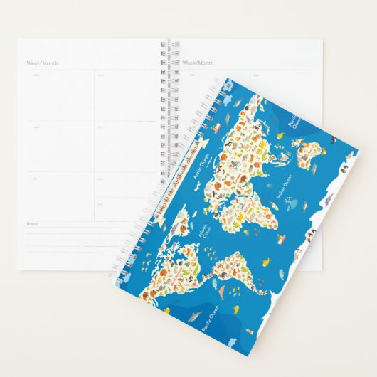 Kinder kaart van de wereld met dieren planner (Display)