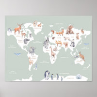 Kinder kaart van de wereld met dieren