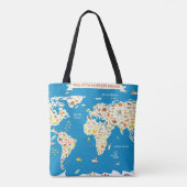Kinder kaart van de wereld met dieren tote bag (Achterkant)
