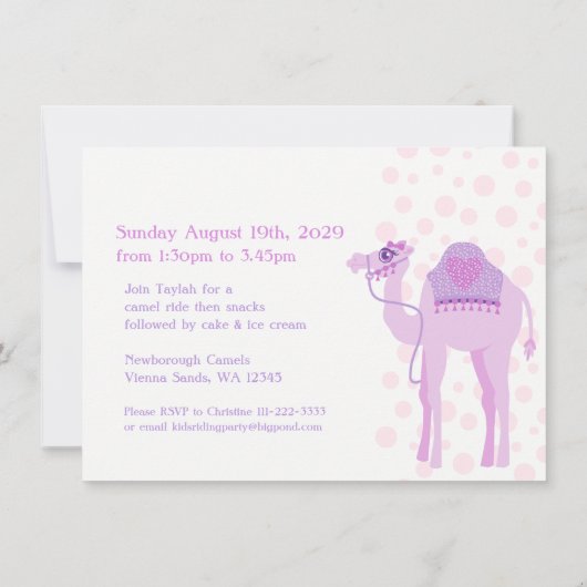 Kinder kameel rijden 10e verjaardag uitnodigen kaart (Achterkant)