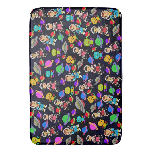 Kinder kamer retro robots en astronauten badmat (Voorkant Verticaal)