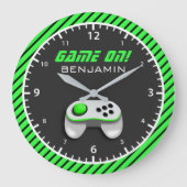 Kinder kamer voor groene en witte videospelcontrol grote klok (Voorkant)