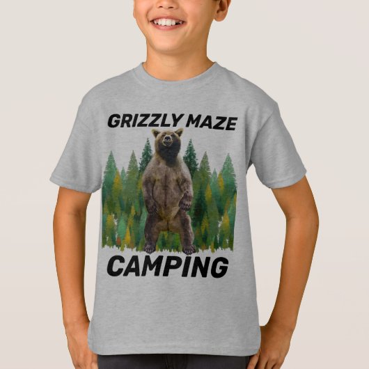 KINDER KAMPING MAAT BEER T-SHIRTS GRIZLY (Voorkant)