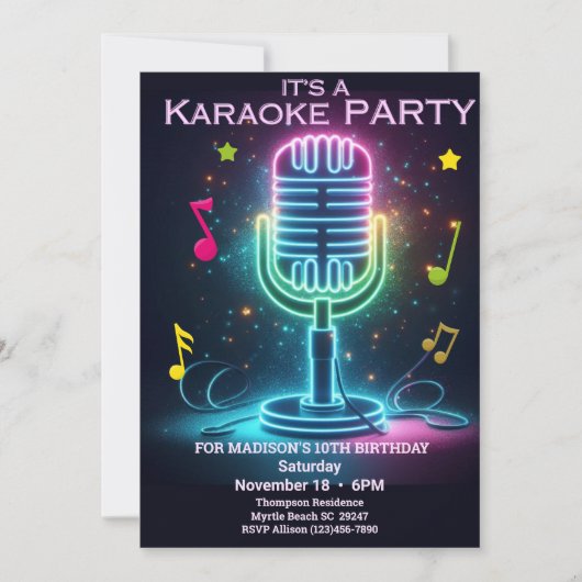 Kinder Karaoke 10E (bewerkbaar) Verjaardagsfeest Kaart (Voorkant)