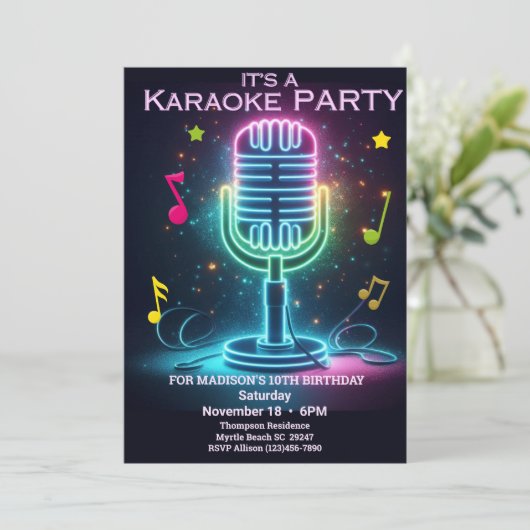 Kinder Karaoke 10E (bewerkbaar) Verjaardagsfeest Kaart (Staand voorkant)