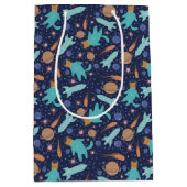 Kinder kat-astronaut in ruimtevaartraketschildplan medium cadeauzakje (Voorkant)