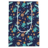 Kinder kat-astronaut in ruimtevaartraketschildplan medium cadeauzakje (Achterkant)