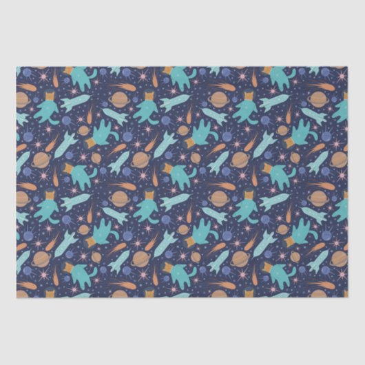 Kinder kat-astronaut in ruimtevaartraketschildplan tissuepapier (Voorkant)