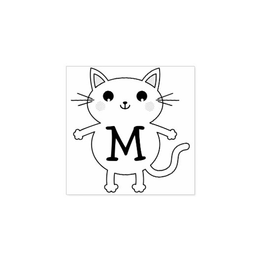 Kinder Kat Cute Monogram Initiaal Rubberstempel (Afrduk)