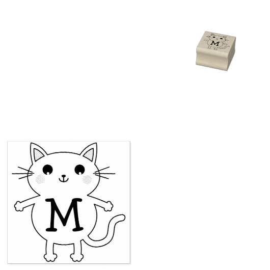 Kinder Kat Cute Monogram Initiaal Rubberstempel (Gestempeld)