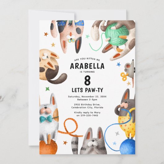 Kinder kat Paw-ty verjaardagsfeestje Kaart (Voorkant)