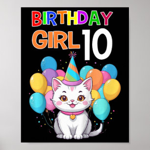 Kinder Kat Verjaardag 10 Verjaardagsfeest Meisjes Poster