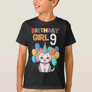 Kinder Kat Verjaardag 9 Verjaardag Party Meisjes 9 T-shirt