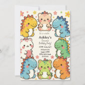 Kinder Kawaii Dinosaurus Verjaardagsfeest Kaart (Voorkant)