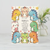 Kinder Kawaii Dinosaurus Verjaardagsfeest Kaart (Staand voorkant)