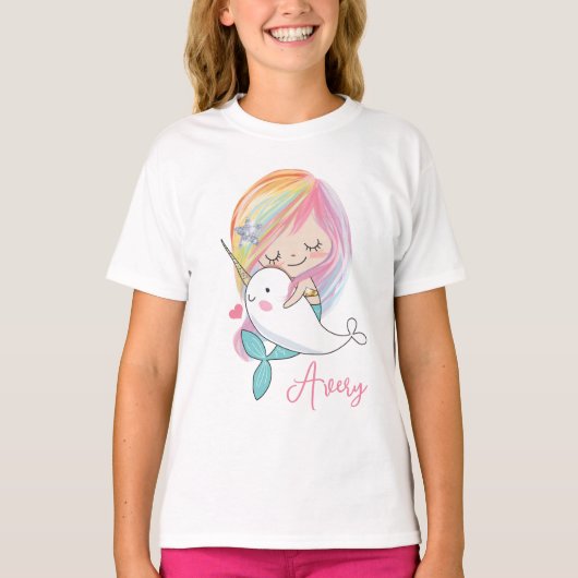 Kinder Kawaii Mermaid Narwhal Shirt (Voorkant)