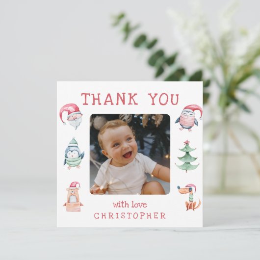 Kinder kerst 2 foto Dank u wel Bedankkaart (Staand voorkant)