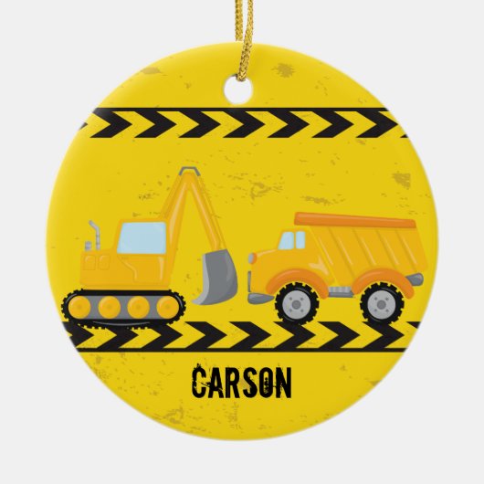 Kinder kerst bij bouwwagens - Aangepaste kerst Keramisch Ornament (Voorkant)