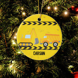 Kinder kerst bij bouwwagens - Aangepaste kerst Keramisch Ornament