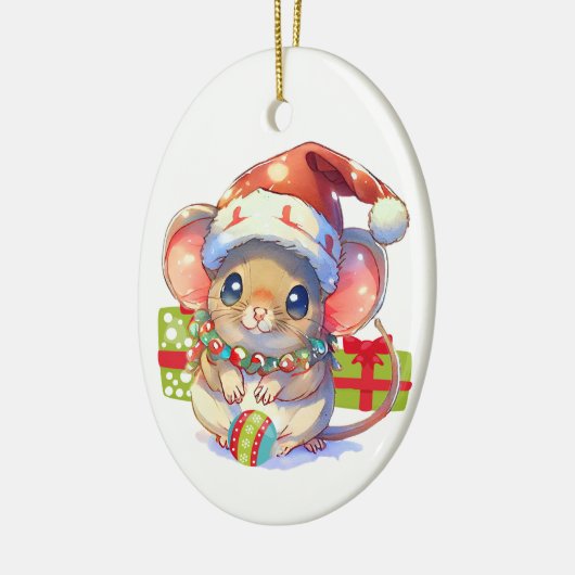 Kinder kerst bij Merry Mouse Keramisch Ornament (Links)