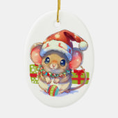 Kinder kerst bij Merry Mouse Keramisch Ornament (Voorkant)