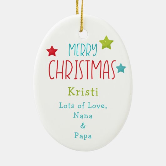 Kinder kerst bij Merry Mouse Keramisch Ornament (Achterkant)