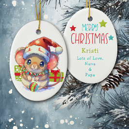 Kinder kerst bij Merry Mouse Keramisch Ornament
