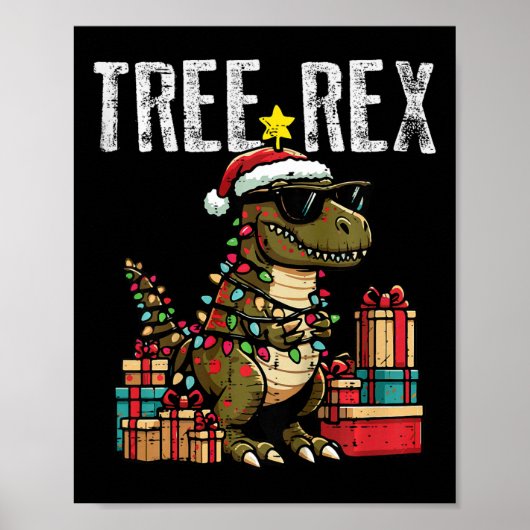 Kinder Kerst Dinosaurus Tree Rex Xmas Trex Peuter Poster (Voorkant)