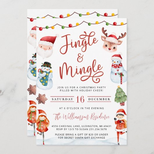 Kinder kerst feestuitnodiging kaart (Voorkant / Achterkant)