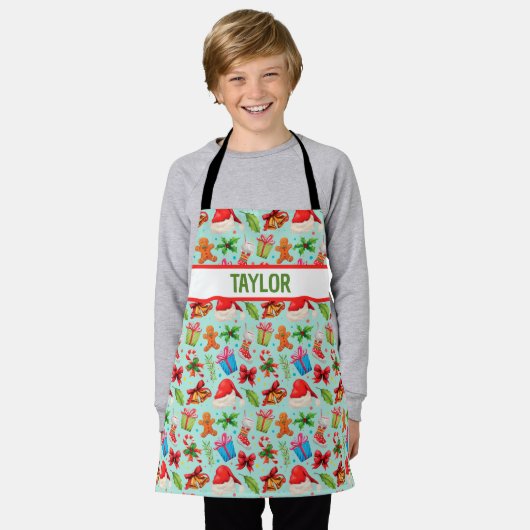 Kinder kerst goodies over print gepersonaliseerd schort (Gedragen)