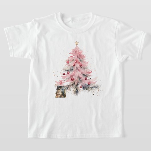 Kinder Kerst Kat T-shirt (Laagn)
