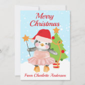 Kinder kerst met kerst met pinguïn Ballerina Flat Feestdagenkaart (Voorkant)