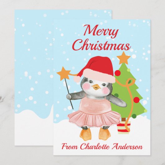 Kinder kerst met kerst met pinguïn Ballerina Flat Feestdagenkaart (Voorkant / Achterkant)